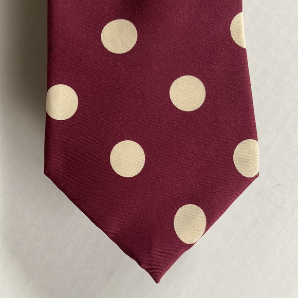 Vintage Mario Valentino Burgundy w/ Cream Polka Dot Mens Silk Tie - Picture 3 of 6